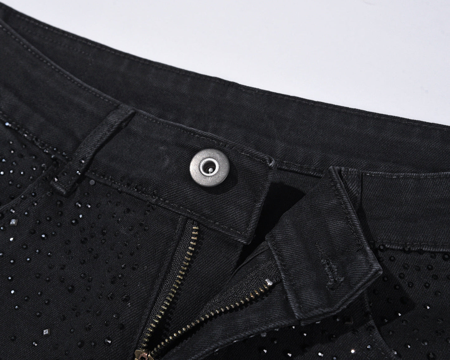 👖 HOT SALE 60% OFF! ✨ Rhinestone Embellished Slim-Fit Black Denim Jeans - Stretch Comfort with Sparkling Waistband for a Dazzling Look 💎🖤