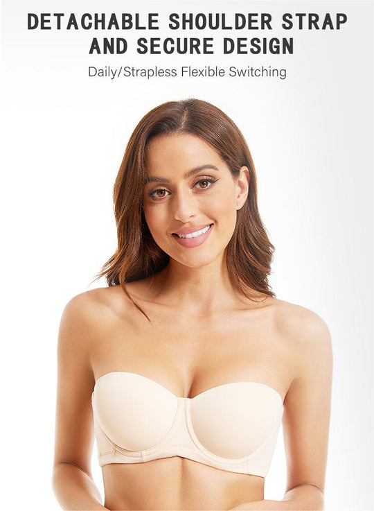 👙 Women's Convertible Strapless Minimizer Bandeau Bra Underwire Unlined for Large Bust