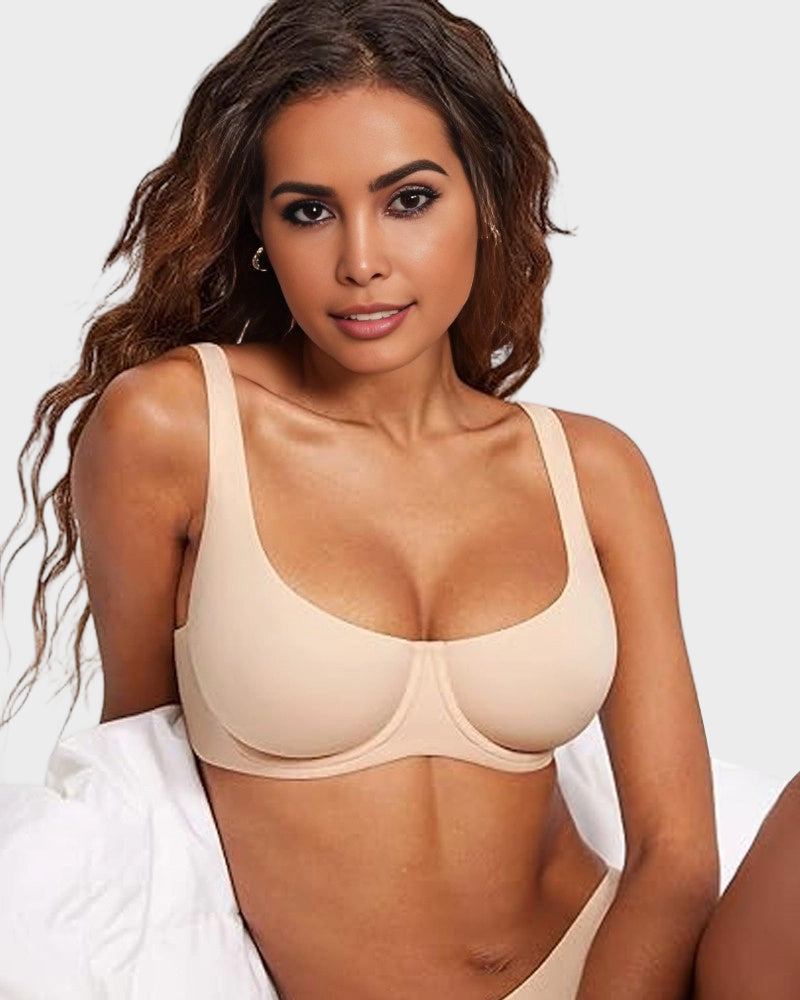 2026 NEW ✨Women's Smooth Scoop Neck Balconette Bra Underwire No Padded