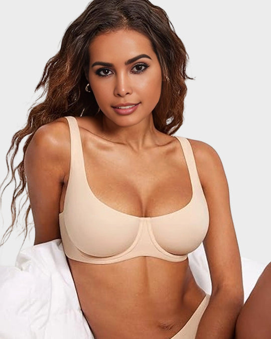 2026 NEW ✨Women's Smooth Scoop Neck Balconette Bra Underwire No Padded