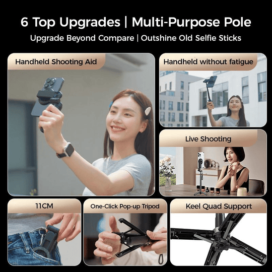 🔥Zomerpromotie - tot 50% korting🔥4-in-1 multifunctionele magnetische selfiestick met 360° rotatie