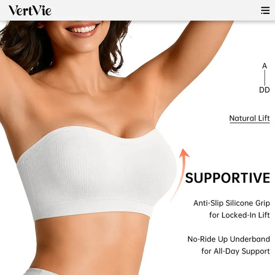 Vertvie｜ZOE Stay Put Bandeau Bra, Wireless Seamless Comfort Day