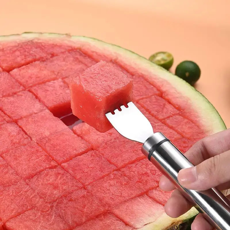 😋Buy 1 Get 1 Free !! 🍉2-in-1 Watermelon Slicer & Fork – Stainless Steel, Dual Head