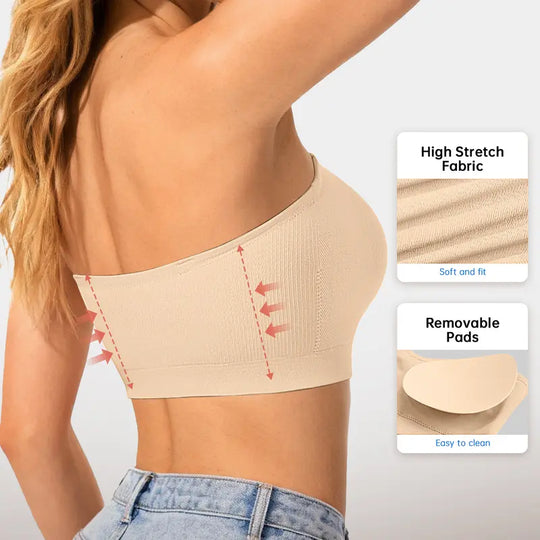 Vertvie｜ZOE Stay Put Bandeau Bra, Wireless Seamless Comfort Day