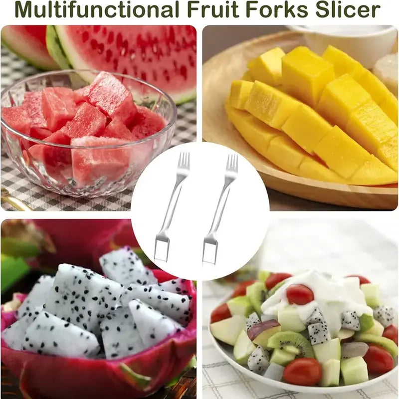 😋Buy 1 Get 1 Free !! 🍉2-in-1 Watermelon Slicer & Fork – Stainless Steel, Dual Head