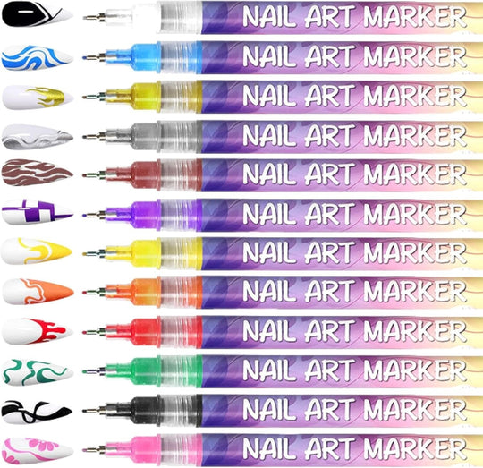 🌈 12 Colours Nail Art Pens Set: Precision Dual Tips for French Manicure, Gradient & 3D Nail Art | Salon Quality DIY Kit 🎨💅