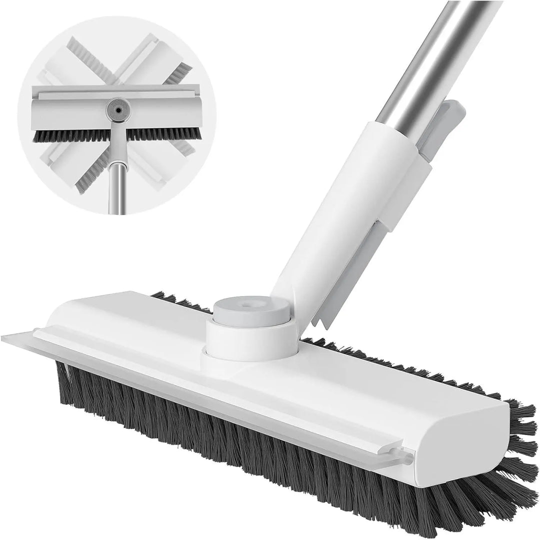 🧹3-in-1 Floor Scrub Bathtub Brush with Long Handle, Double-Sided, Heavy-Duty Stiff Bristles & Squeegee – Scrape & Scrub
