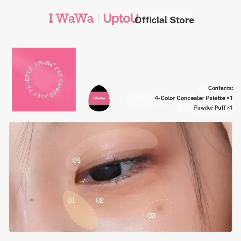 【I WaWa】 A Color Correcting Concealer Palette, 4 Shades, for Brightening and Defining, Hides Dark Circles and Dark Spots
