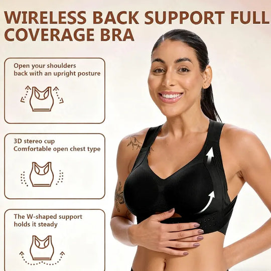 【Postural correction】Women’s Beige Wireless Bra, Soft Breathable Non-removable Moulded Cups, Yoga Fitness Sportswear for Gym & Daily Training