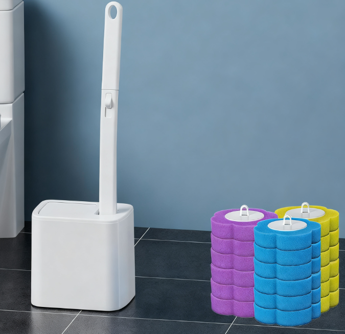 Viegli tīrāms un ērts vienreizējās lietošanas tualetes suku komplekts ar 18 suku galviņām