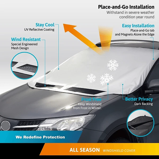 ❄️☀️ 50% OFF! Windshield Anti-Snow & Anti-Frost Cover with Mirror Protection – Ready-to-Drive in Any Weather!