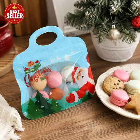 🍬Easy Fill, Easy Seal🎁 Festive Self-Seal Treat Bags – Santa & Snowman Print | Resealable, Food-Safe & Perfect for Cookies, Chocolates & Little Gifts 🎅