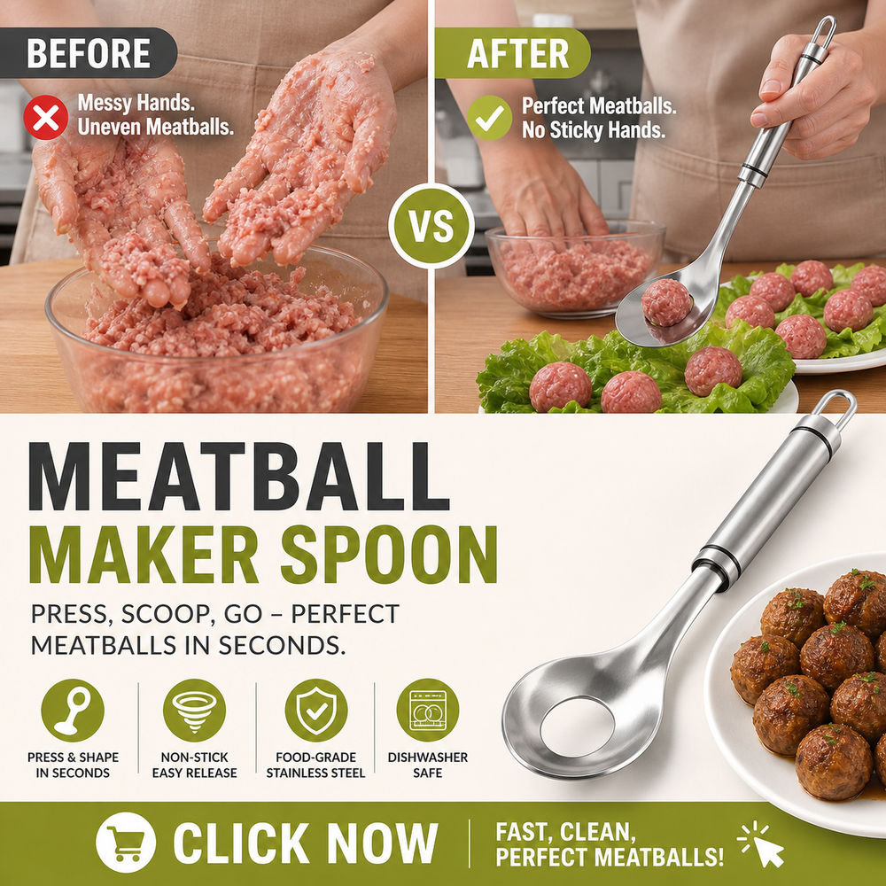 🥳Meatball Spoon! Non-stick, scoop & drain – perfect gift. Mess-free cooking – grab yours! ✅