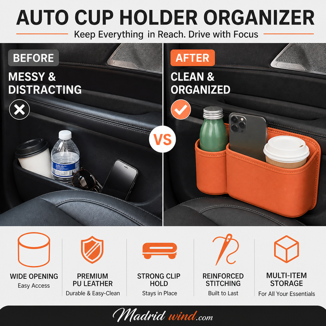 🚗 66% OFF! 🧺Leather Car Door Cup Holder – Wide‑mouth opening, easy reach for drinks & phone. Clip‑on secure fit. PU leather, tough & stylish. 🛡️✨