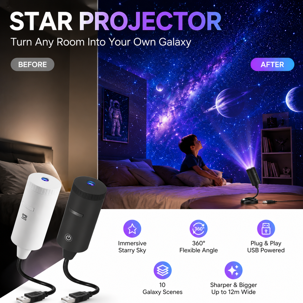 🌌🌙 USB Galaxy Moon Projector Night Light – Rotating Starry Sky, Soothing Sleep Ambience – Pay on Delivery ✨✅