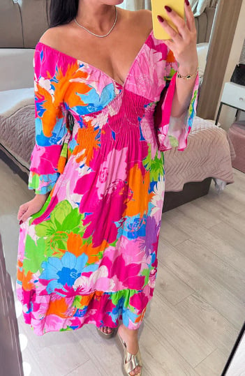 🔥Floral Print Ruffle Hem Maxi Dress