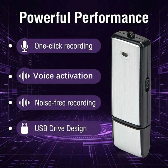 USB Flash Drive Voice Recorder 2-in-1 – Voice Activated, Smart Noise Reduction, Auto File Save