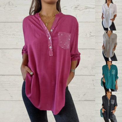 ⏳Limited Sale 49% OFF🌸Women's Sequin Patchwork V-neck Shirt