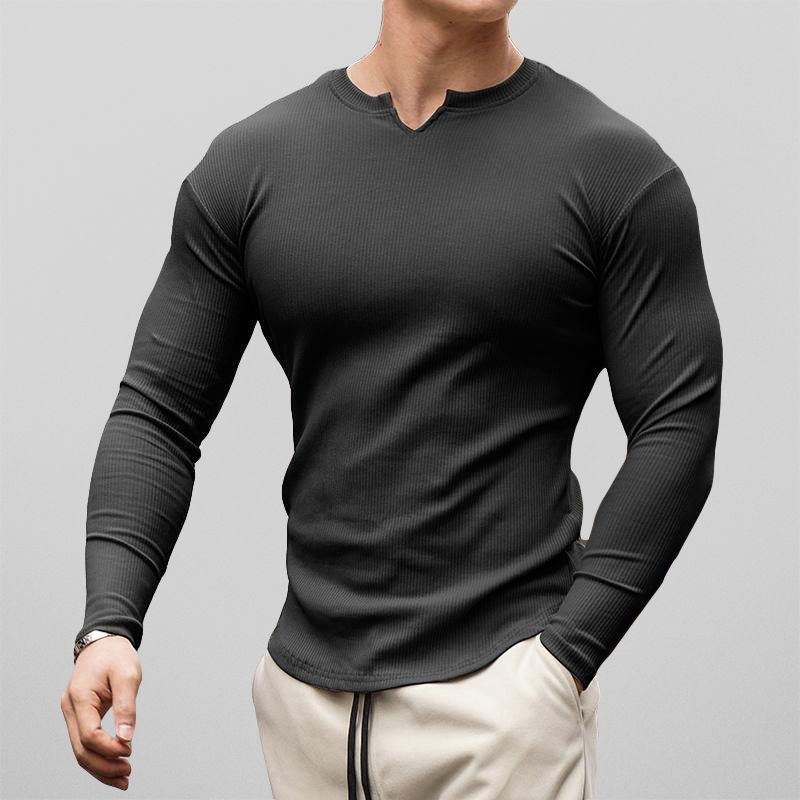 ✨ Refined Casual Style | Men's V-Neck Longline Cotton Shirt with Snug Fit