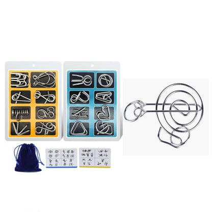 🔥Last day 50% Off 🔥Metal Puzzle Ring Eight-Piece Blue Version Brain Teasers，Developing the human brain