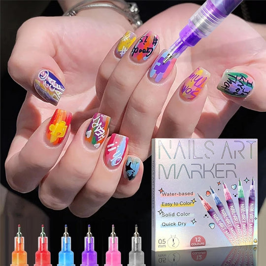 🌈 12 Colours Nail Art Pens Set: Precision Dual Tips for French Manicure, Gradient & 3D Nail Art | Salon Quality DIY Kit 🎨💅