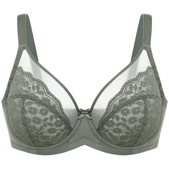 💕Lacsper Daisy minimizer Bra Floral Lace Unlined Comfort Non-Padded Full Coverage Plus Size Underwire with Supportive Under Band Comfortable Fit