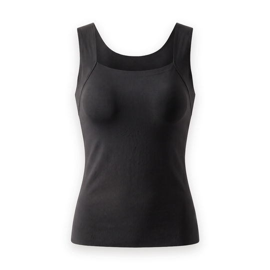 The Built-In Bra Tank in black, front view