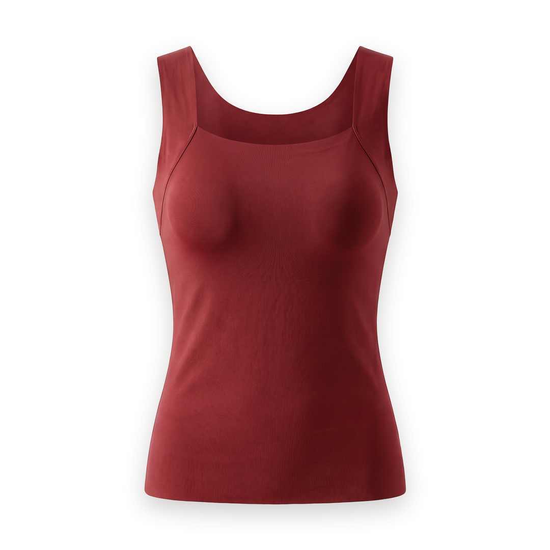 The Built-In Bra Tank in red, front view
