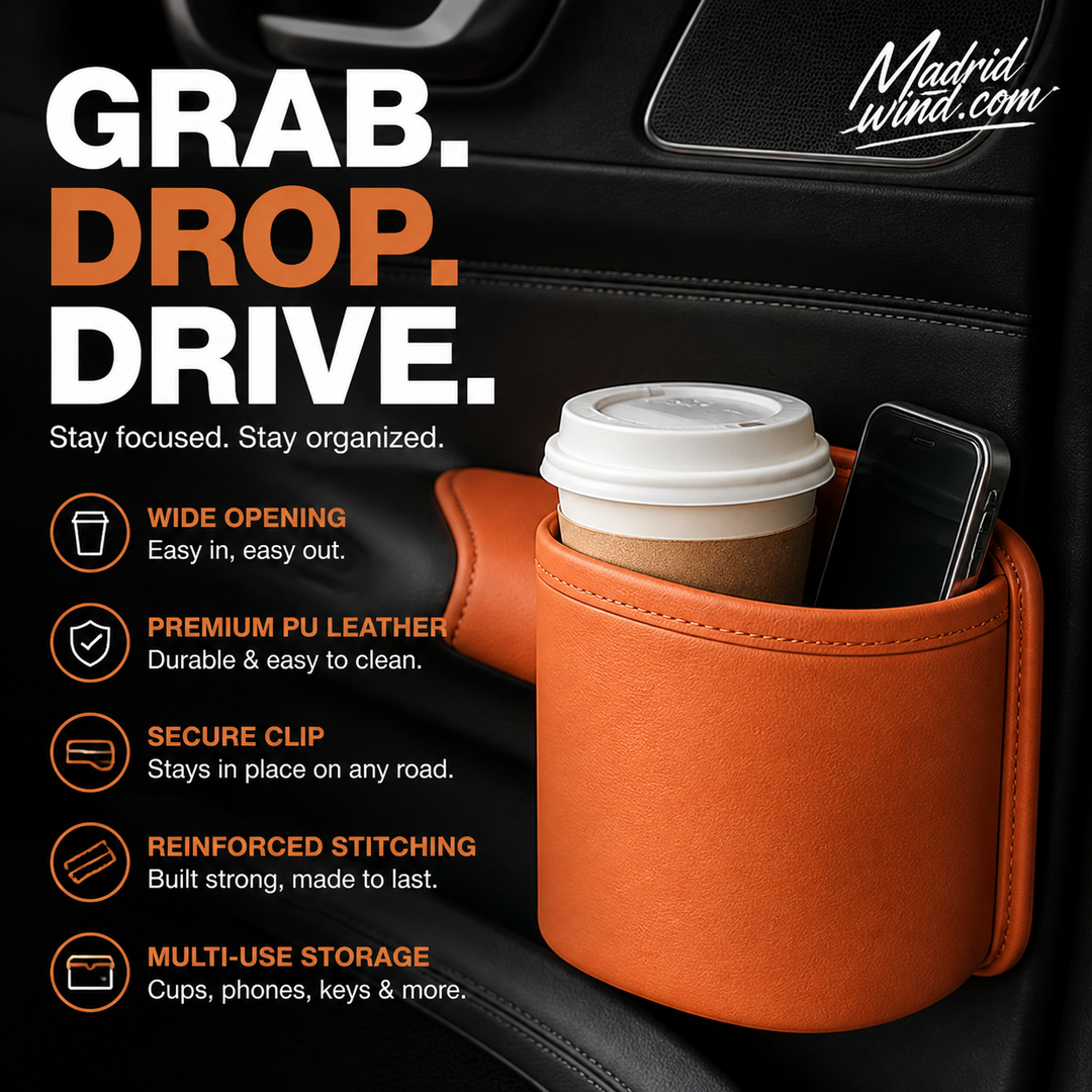 🚗 66% OFF! 🧺Leather Car Door Cup Holder – Wide‑mouth opening, easy reach for drinks & phone. Clip‑on secure fit. PU leather, tough & stylish. 🛡️✨