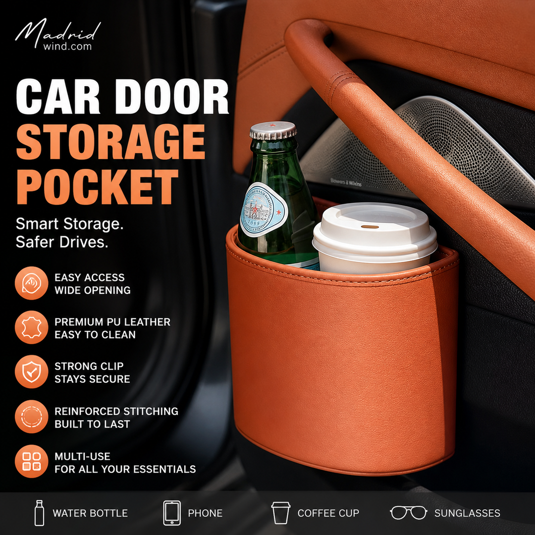 🚗 66% OFF! 🧺Leather Car Door Cup Holder – Wide‑mouth opening, easy reach for drinks & phone. Clip‑on secure fit. PU leather, tough & stylish. 🛡️✨
