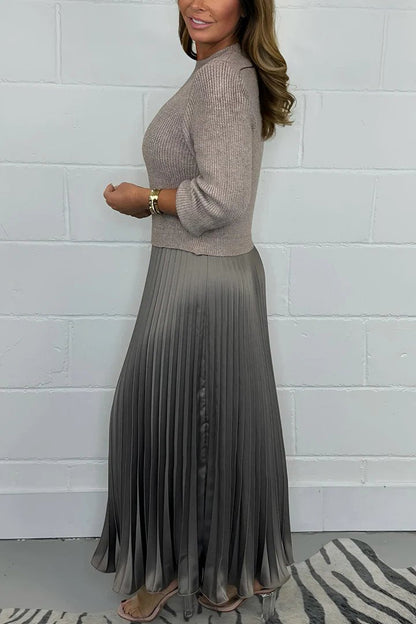 💖 Women's Solid Color Long Sleeve Jumper & Pleated Bottom Dress💖