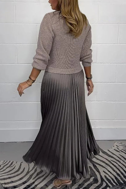 💖 Women's Solid Color Long Sleeve Jumper & Pleated Bottom Dress💖