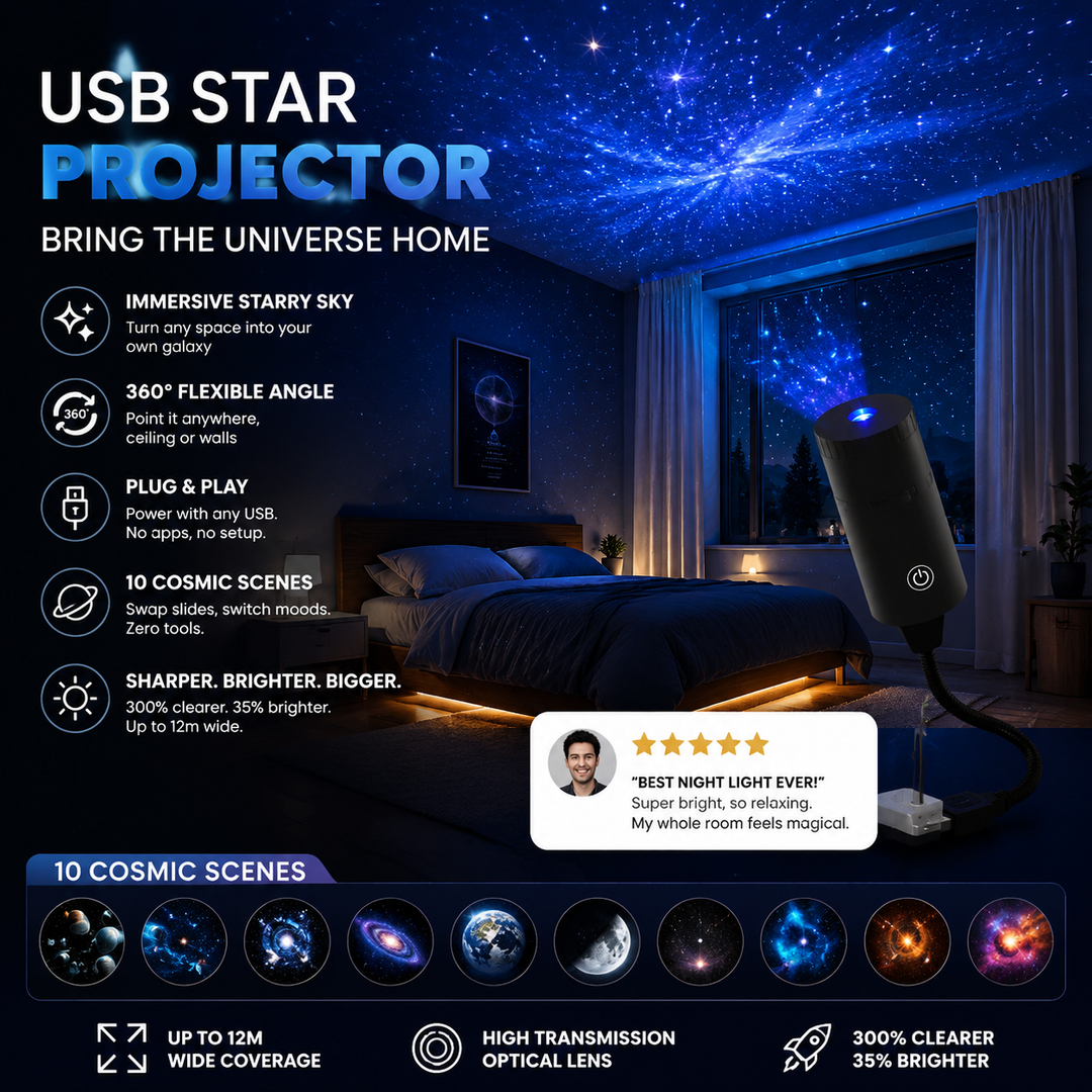 🌌🌙 USB Galaxy Moon Projector Night Light – Rotating Starry Sky, Soothing Sleep Ambience – Pay on Delivery ✨✅