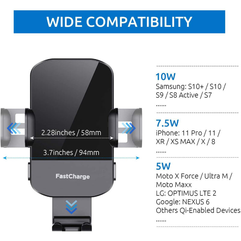 Auto-Clamping 15W Fast Charging Wireless Car Charger