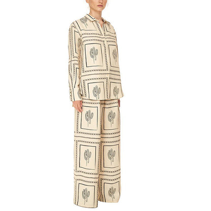 While supplies last! 🎁Women's Geometric Print 2-Piece Set - Shirt and Wide Leg Pants