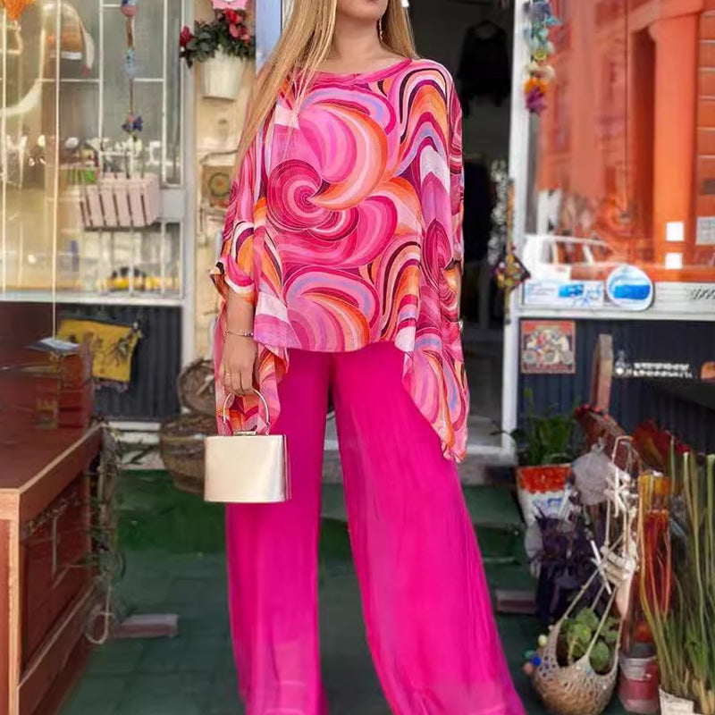 🔥Summer Hot Sales 🔥Women's Summer Colorful Cool Chiffon 2 Piece Set