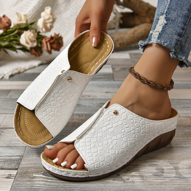 Peep Toe Slip on Wedge Sandals for Women