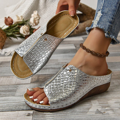 Peep Toe Slip on Wedge Sandals for Women