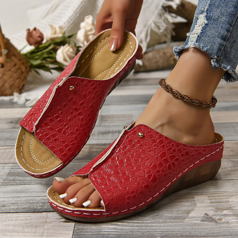 Peep Toe Slip on Wedge Sandals for Women