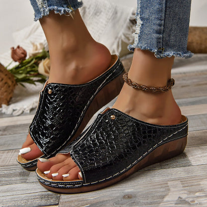 Peep Toe Slip on Wedge Sandals for Women