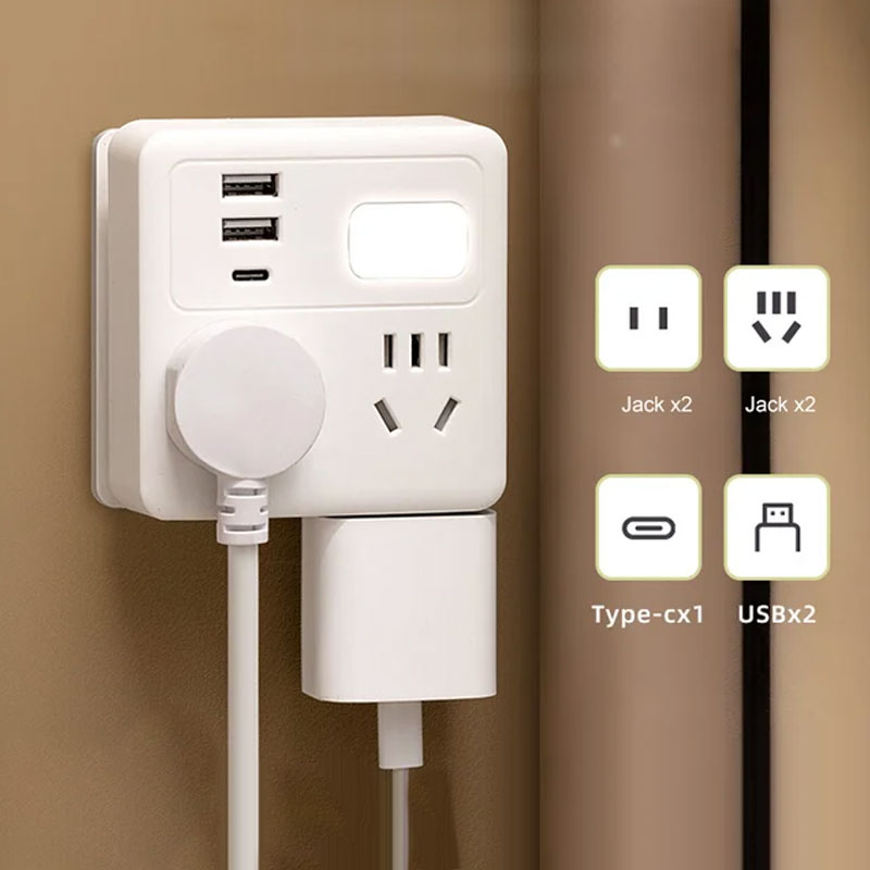 Convertitore a 2 pacchetti di socket multifunzione con luce notturna