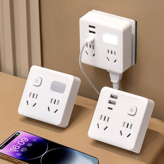 2 Pack Multi-Function Socket Converter with Night Light