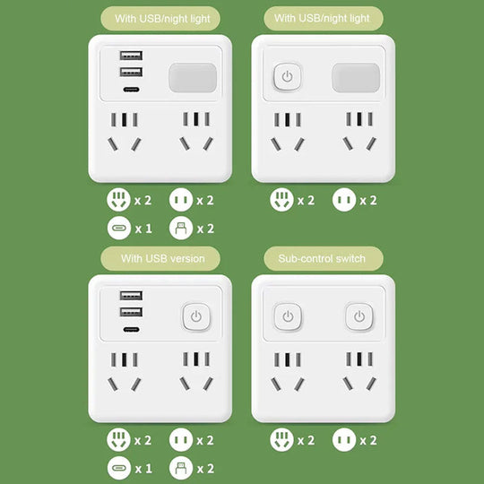 Convertitore a 2 pacchetti di socket multifunzione con luce notturna