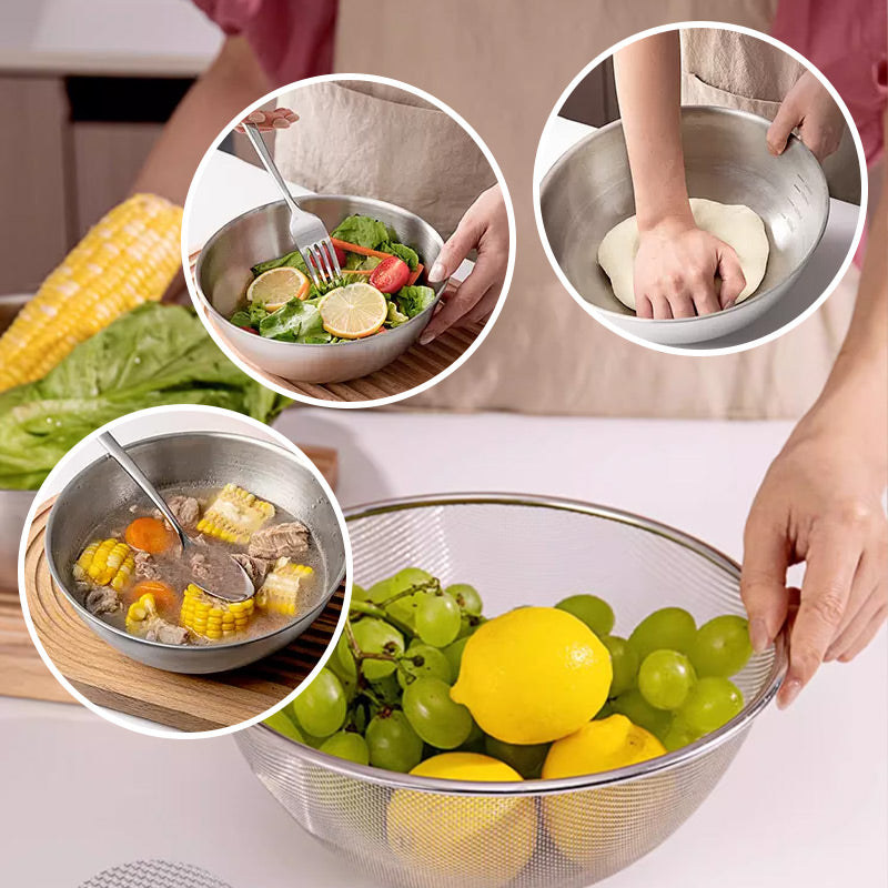 Rozsdamentes acél keverőtál szűrőkosárral