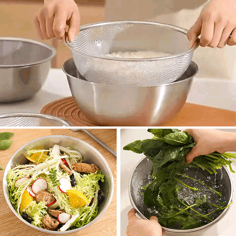 Stainless Steel Mixing Bowl with Strainer Basket