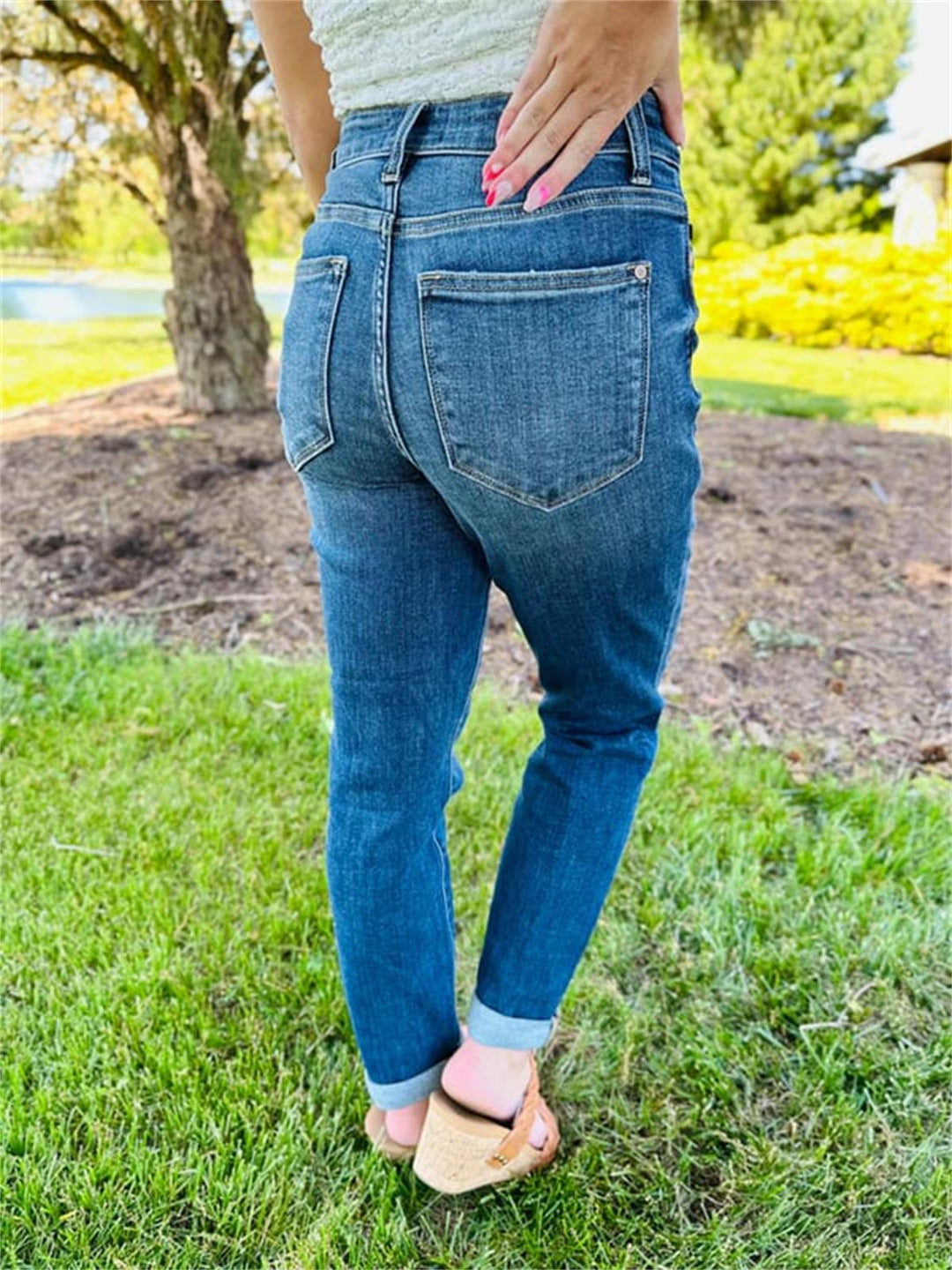 🔥 HOT SALE ！！！👖 Tummy Control Cuffed Slim Fit Jeans