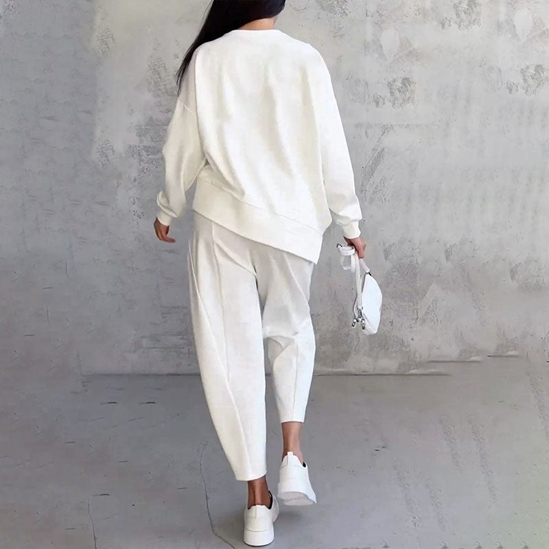 ❤️‍🔥Venta de liquidación: 50% de descuento🤍Conjunto de 2 piezas con top y pantalones de manga larga y cuello redondo