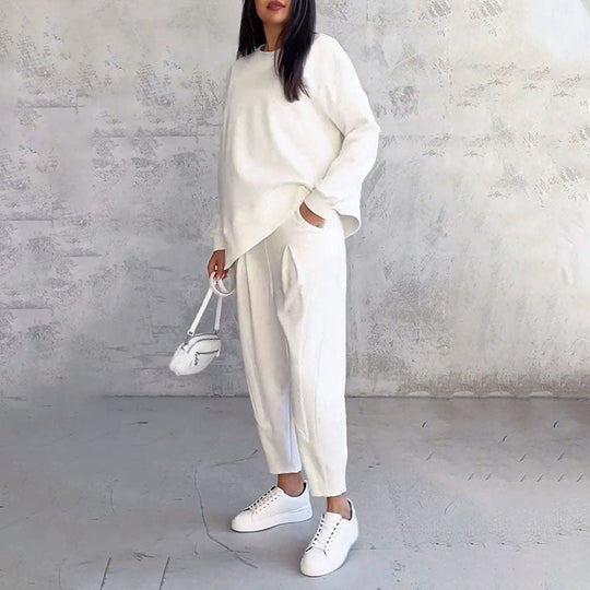 ❤️‍🔥Venta de liquidación: 50% de descuento🤍Conjunto de 2 piezas con top y pantalones de manga larga y cuello redondo