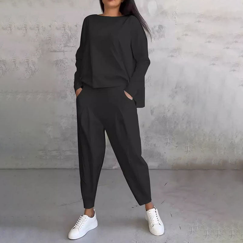 ❤️‍🔥Clearance Sale-50% OFF🤍Round-Neck Long-Sleeved Top ＆ Pants 2-Piece Set