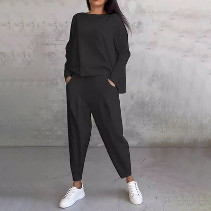 ❤️‍🔥Clearance Sale-50% OFF🤍Round-Neck Long-Sleeved Top ＆ Pants 2-Piece Set